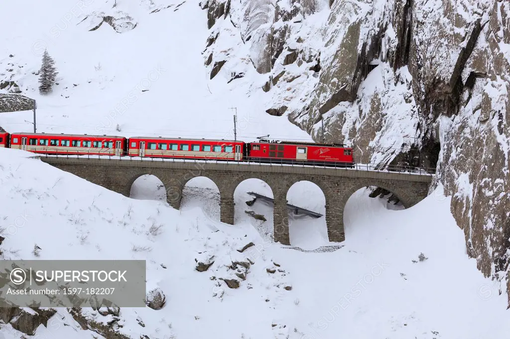 Railway, detail, railroad, rock, rock wall, locomotive, engine, Matterhorn Gotthard, Railway, snow, Switzerland, Europe, Schöllenen, gulch, symbol, de...