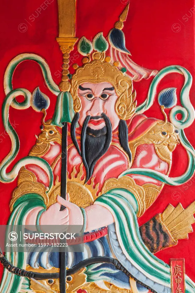 China, Hong Kong, Hongkong, Stanley, Man Mo Temple, Doorway Guardian Painting