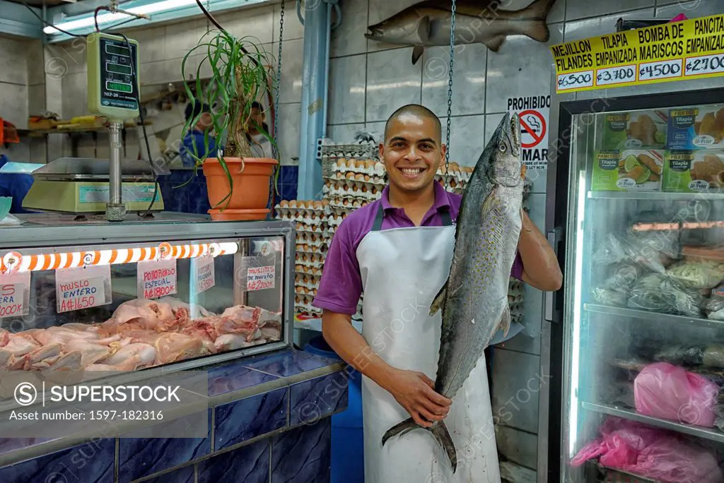 Central America, Costa Rica, Cartago, market, fish, vendor, shop, man, Cartago,