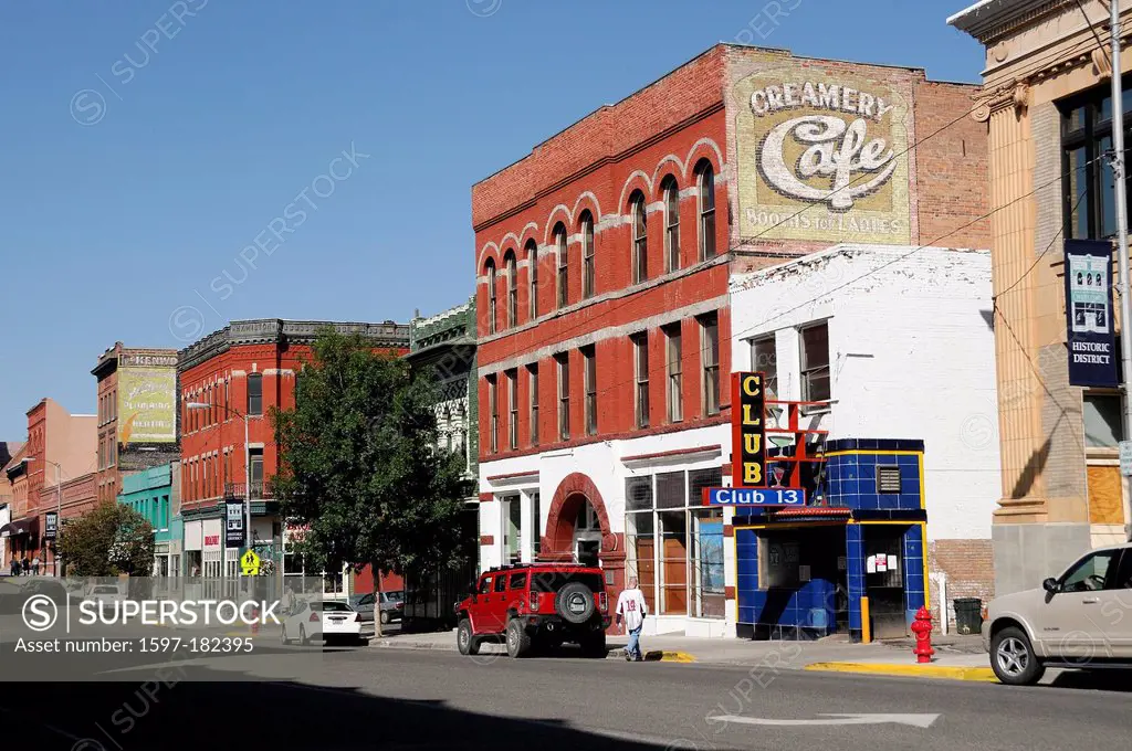 Montana, USA, America, United States, Butte, city, Americana, America, architecture, mining, building, old town, street, brick,