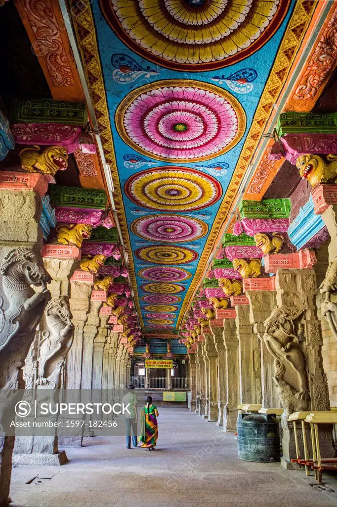 Gopuram, India, South India, Asia, Madurai, Sri Meenakshi, Tamil Nadu, art, big, famous, ceiling, colourful, corridor, Dravidian, religion, Hinduism, ...