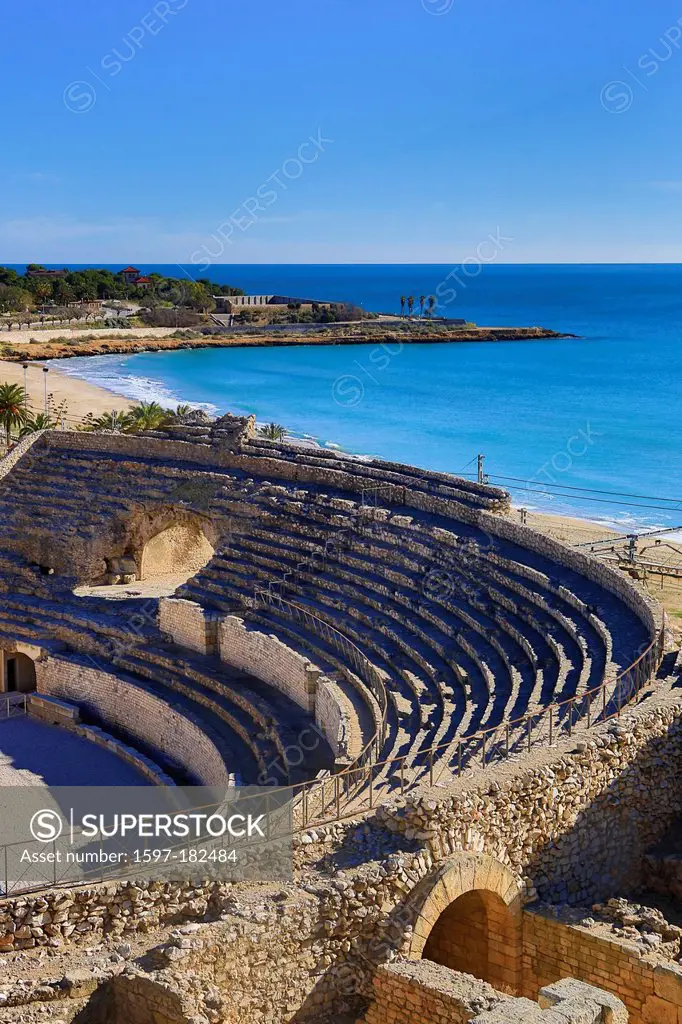 Spain, Europe, Catalonia, amphitheatre, architecture, beach, history, roman, ruins, skyline, tarraco, Tarragona, unesco, world heritage