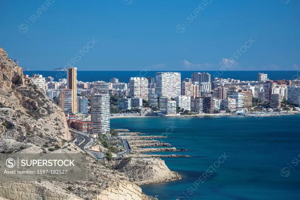 Spain, Europe, Alicante, Costa Blanca, architecture, Blanca, blue, buildings, Costa, developed, development, dry, Mediterranean, touristic