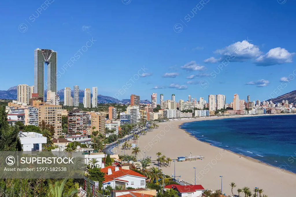 Spain, Europe, Benidorm, Costa Blanca, architecture, beach, city, coast, Costa, famous, Mediterranean, skyline, skyscrapers, touristic, travel