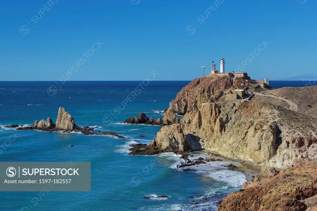 Almeria, Spain, Europe, Andalusia, blue, cape, coast, famous, gata, landscape, lighthouse, Mediterranean, touristic, travel, white