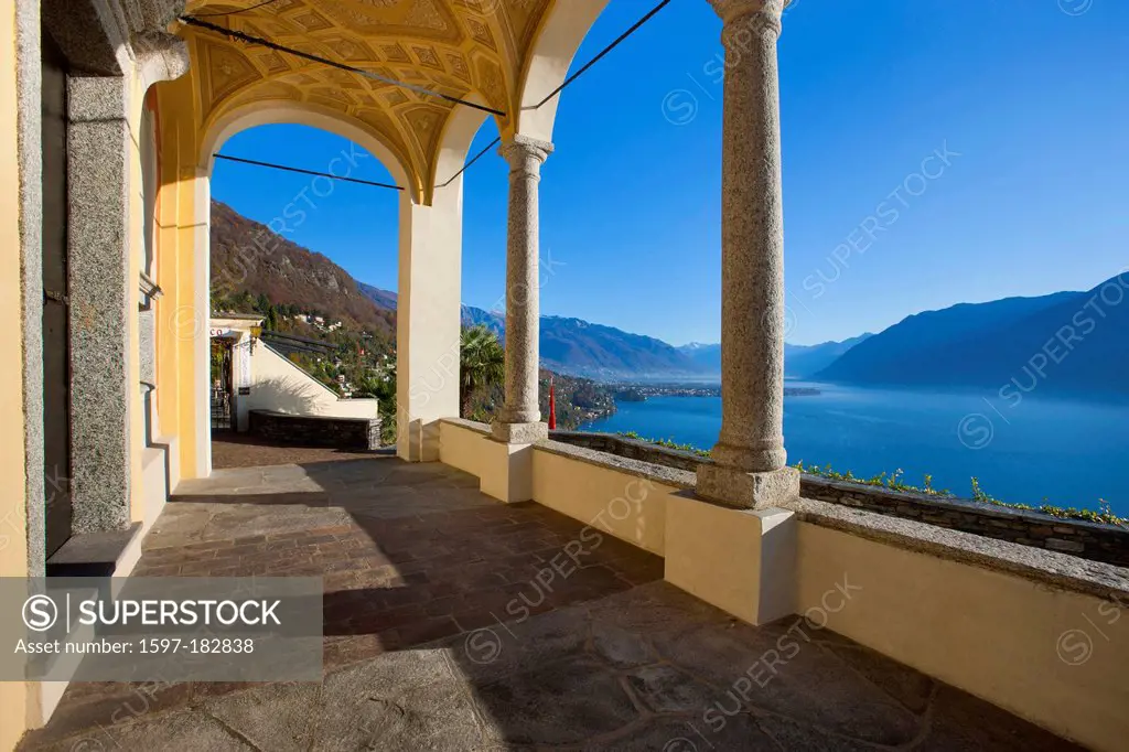 Ronco, Switzerland, Europe, canton, Ticino, Lago Maggiore, chapel Santa Maria delle Grazie, lake, view point
