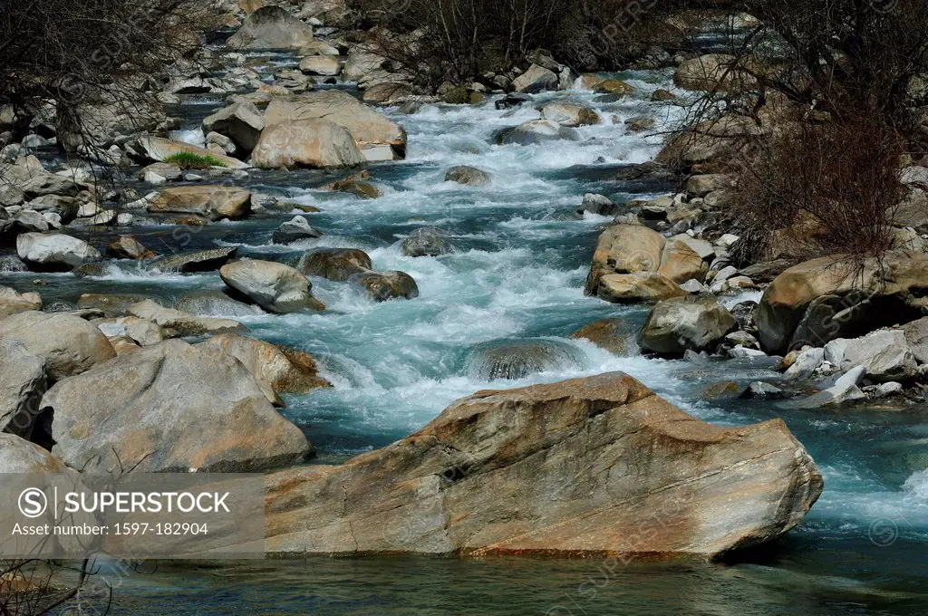 River Ticino, river, water, flowing, river bed, Alps, near Giornico, Canton, Ticino, Switzerland