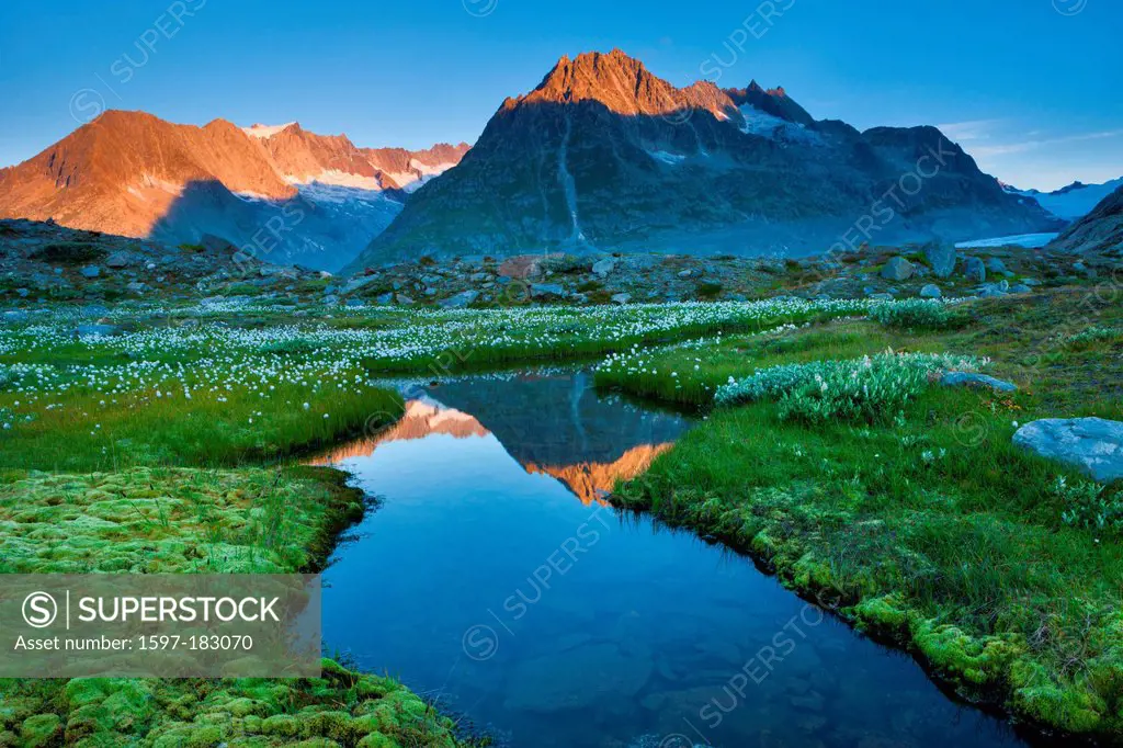 Märjelensee, Switzerland, Europe, canton, Valais, Aletsch area, UNESCO, world nature heritage, nature, mountains, lake, mountain lake, reflection, mar...