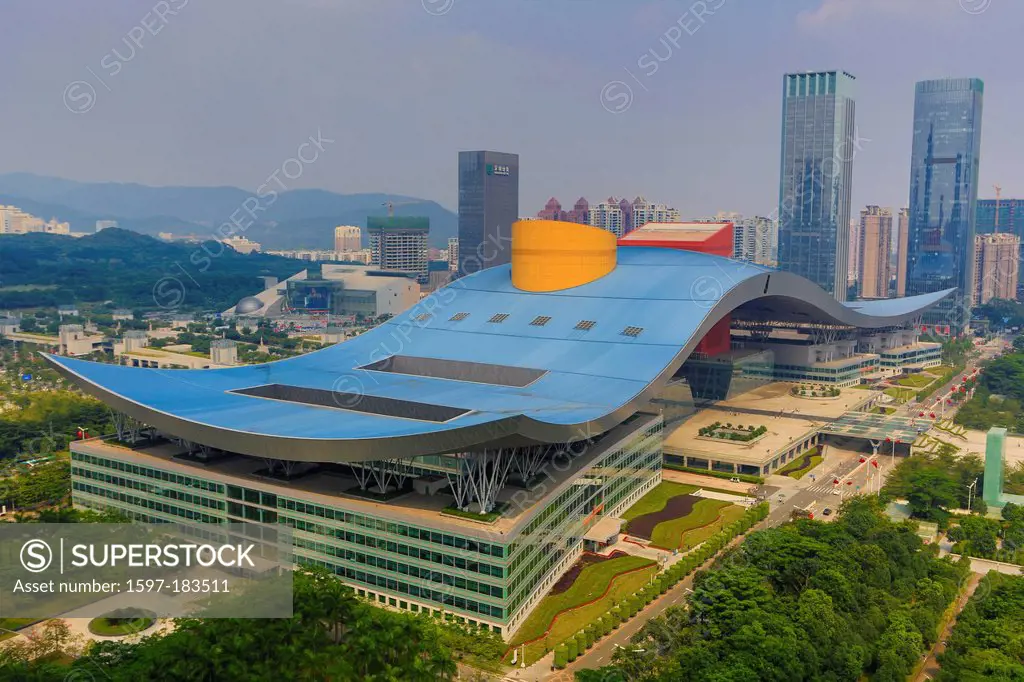 China, Shenzhen, City, Asia, Downtown, Civic Center, skyline, architecture, big, center, civic, curve, design, downtown, huge, roof, skyline, square, ...