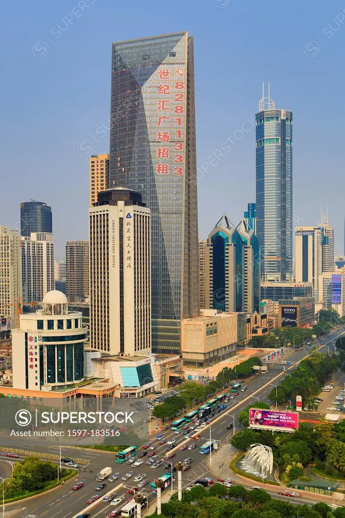 China, Shenzhen, City, Asia, Huaqiangbei, Street, downtown, architecture, big, building, center, crossing, downtown, new, road, skyline, tall
