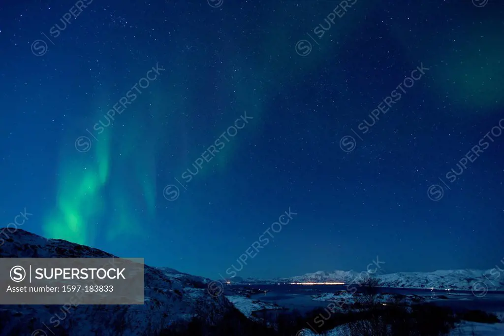 Aurora Borealis, Europe, sky, night, Northern lights, Norway, polar light, Scandinavia, Skarsfjord, Tromsö, winter, natural wonder, sky colors, figure...