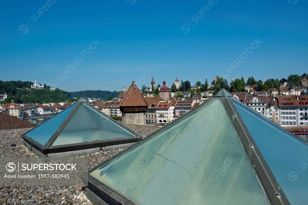 Switzerland, Europe, Lucerne, Luzern, town, city, Old Town, chapel bridge, bridge, tourism, roof window