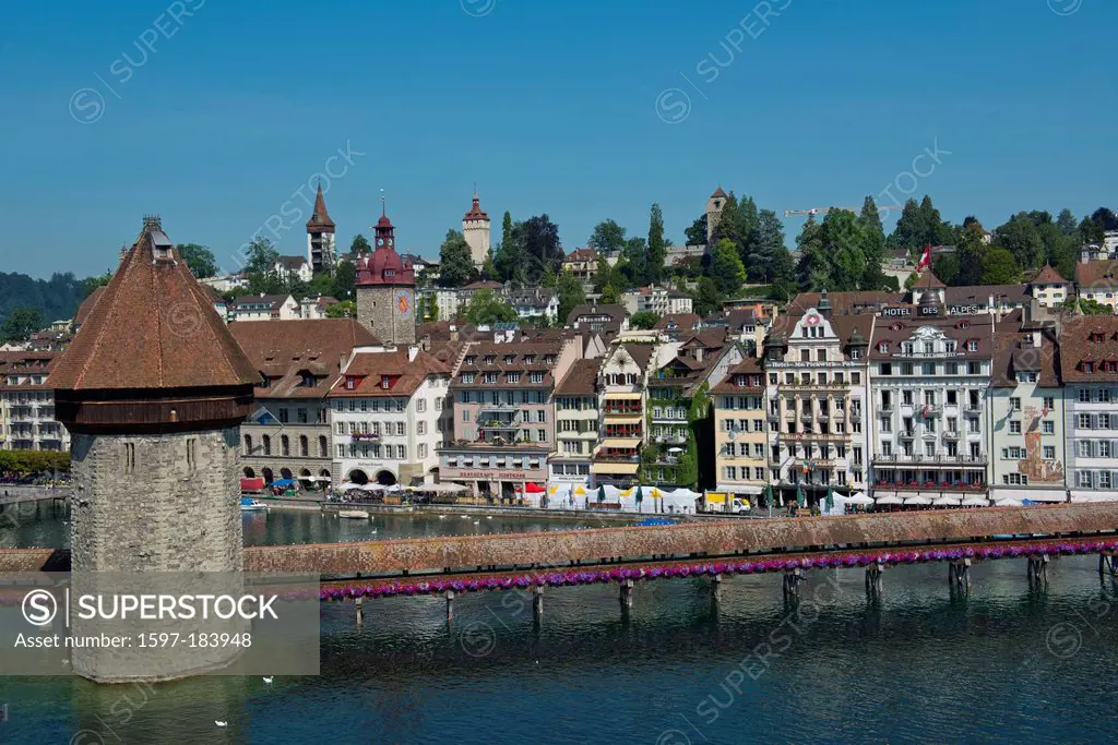 Switzerland, Europe, Lucerne, Luzern, town, city, Old Town, chapel bridge, bridge, tourism, Reuss