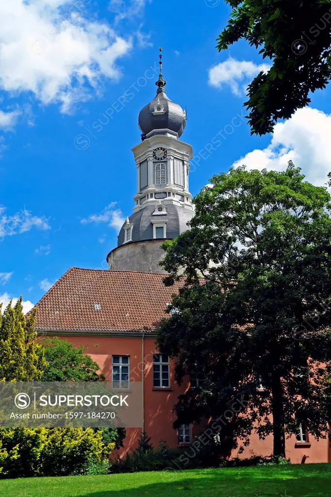 Europe, Germany, Lower Saxony, Jever, castle square, castle, architecture, trees, vehicles, vessels, flags, building, construction, castle, historical...