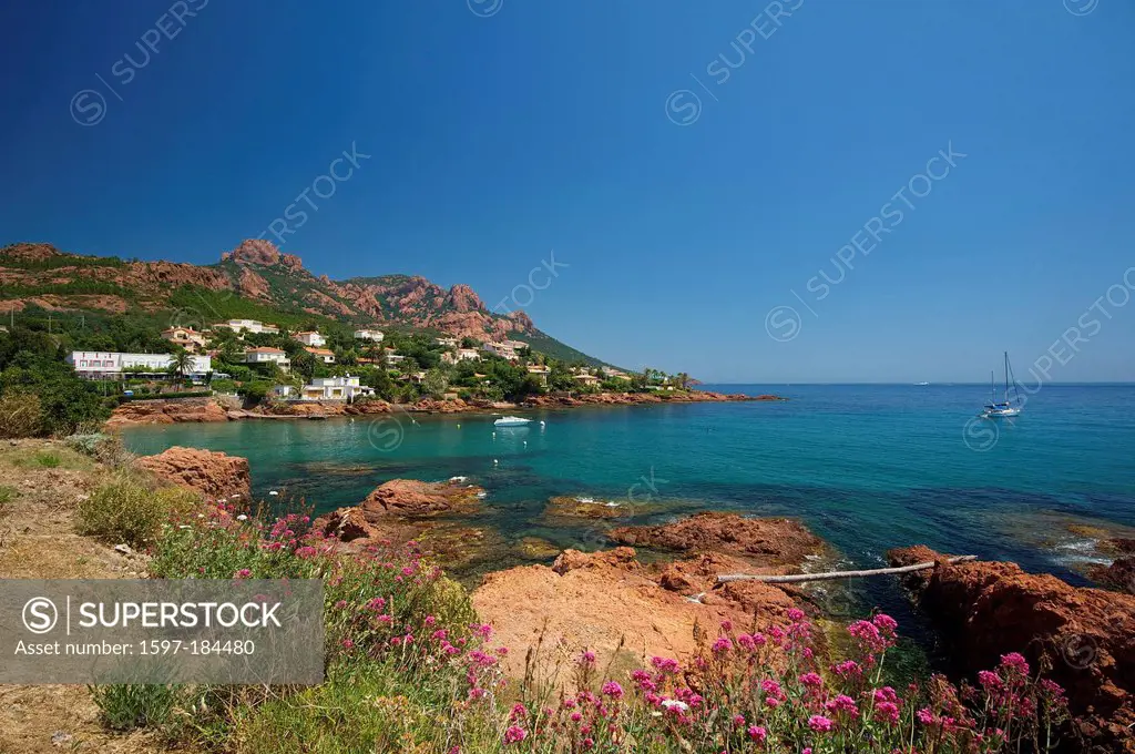 France, Europe, South of France, Cote d'Azur, coast, scenery, Mediterranean Sea, Plage d'Antheor, Cap Roux, outside, day,