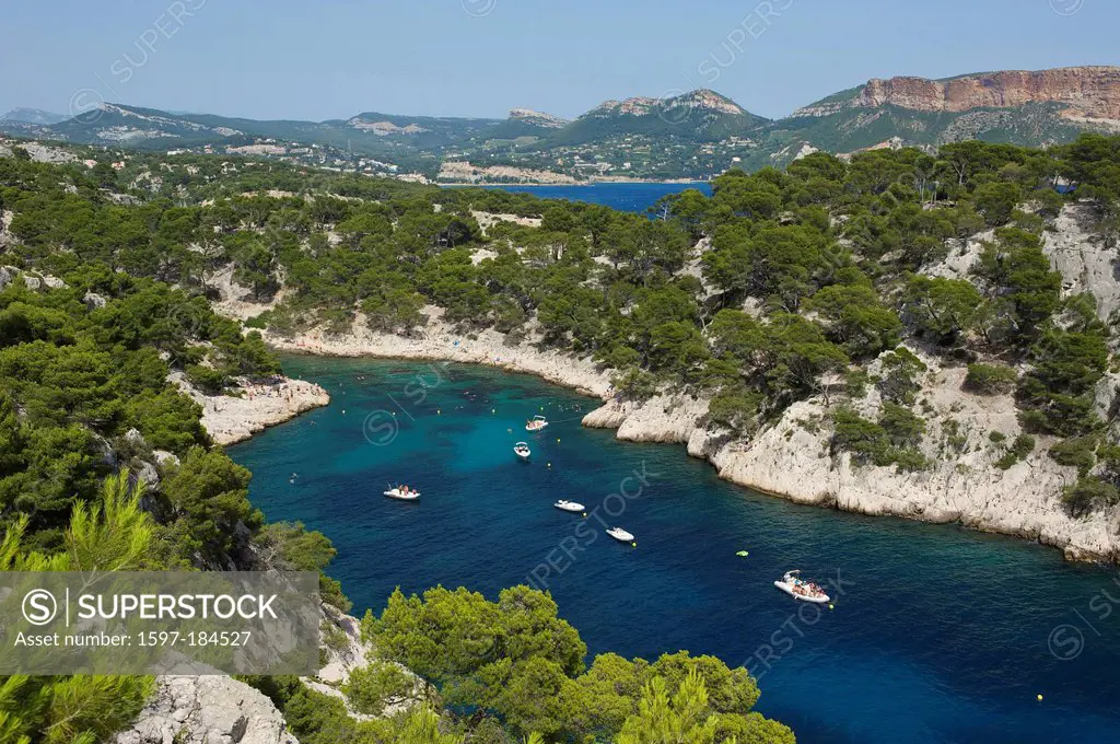 France, Europe, South of France, Cote d'Azur, Calanques d'En Vau, Calanques, Cassis, rock coast, coastal, coast, scenery, outside, day,