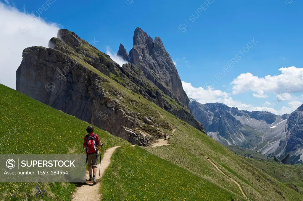 South Tirol, Italy, Europe, Dolomites, mountain landscape, mountains, scenery, nature, Grödnertal, Val Gardena, traveler, traveller, activity, active,...