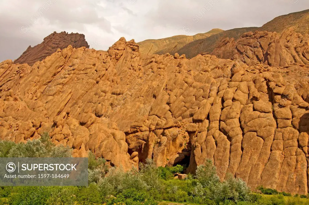 Africa, atlas, mountain landscape, Boumalne, Dades, rock, cliff, cliff formation, cliff formations, mountains, mountain formation, high atlas, Morocco...