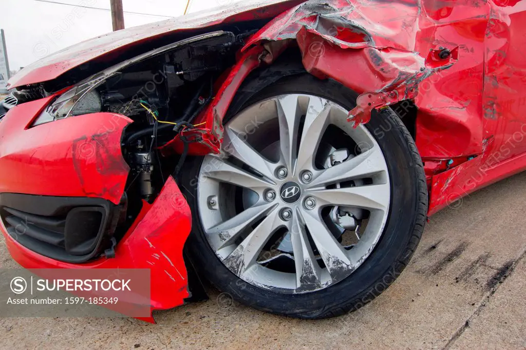 red, Hyundai, accident, car, damage, USA