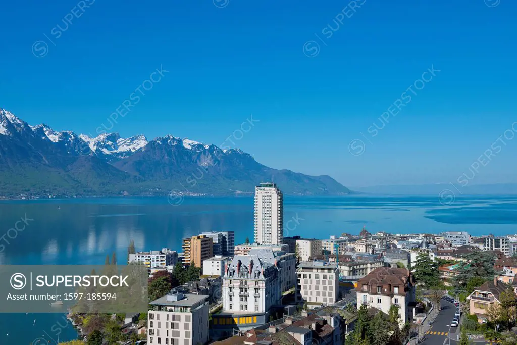 Switzerland, Europe, town, city, house, home, building, lake, Lac Léman, Lake Geneva, Leman, scenery, landscape, Vaud, Montreux