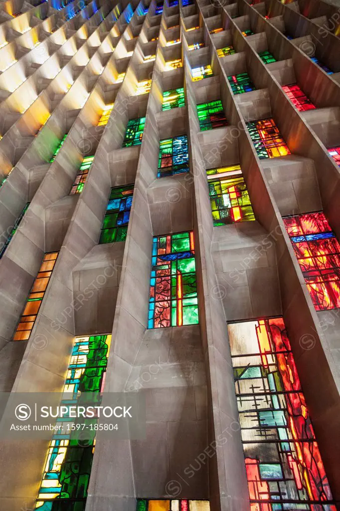 England, Warwickshire, Coventry, New Coventry Cathedral, The Baptistery Window Designed by John Piper and Painted by Patrick Reyntiens