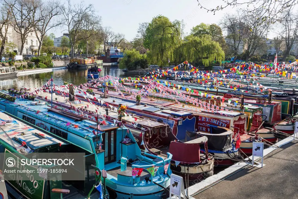 England, London, Maida Vale, Little Venice, Annual Canal Boat Cavalcade, Canal Boats