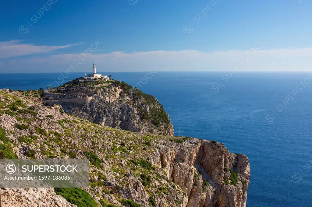 Formentor, Mallorca, Balearics, blue, cape, cliff, coast, guide, island, landscape, light, lighthouse, signal, Spain, Europe, touristic, tower