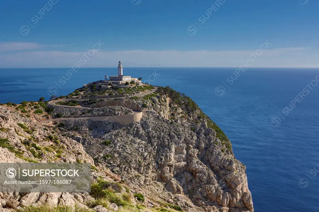 Formentor, Mallorca, Balearics, blue, cape, coast, guide, island, landscape, light, lighthouse, road, signal, Spain, Europe, touristic, tower