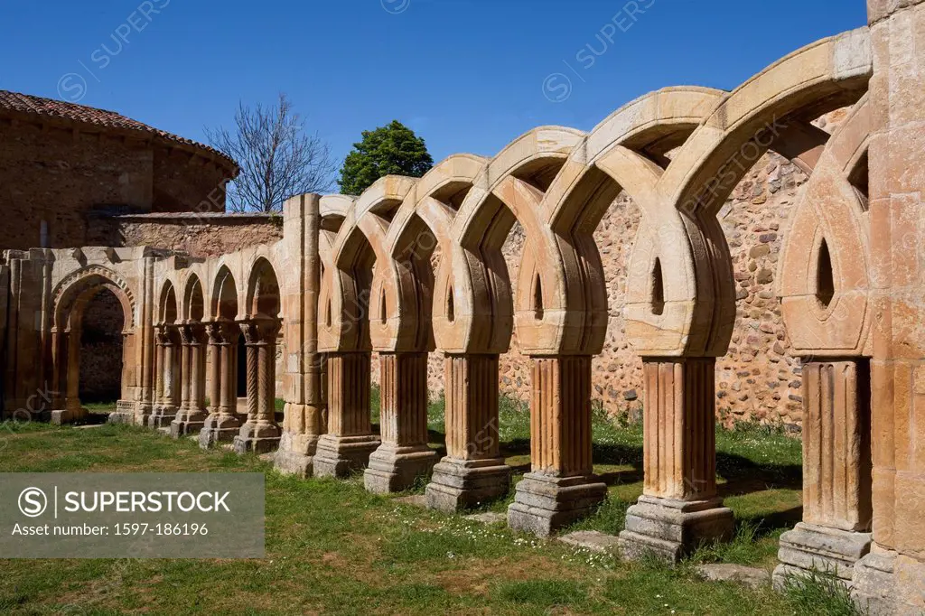 Castilla, Castile, Cloister, San Juan, Duero, arch, architecture, history, monastery, Romanic, ruins, soria, Spain, Europe, spring, touristic, travel