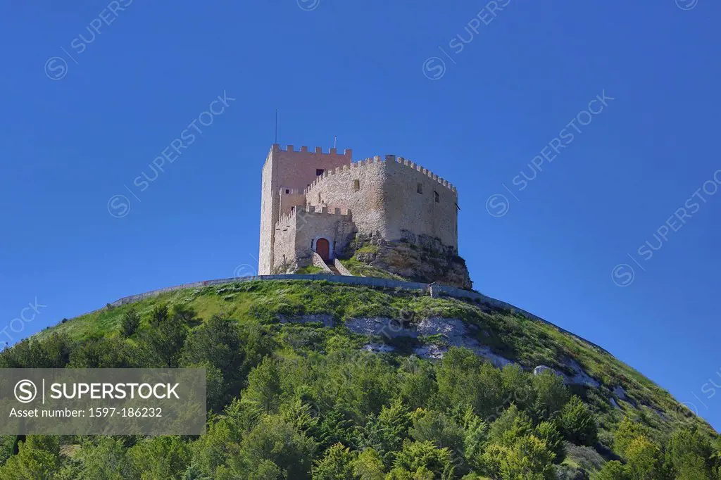 Castilla, Castile, Duero, Valladolid, architecture, castle, cliff, curiel, fortress, history, landscape, lone, moors, old town, Spain, Europe, spring,...
