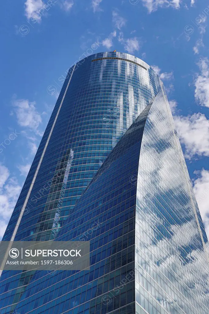Castellana, Madrid, Space Tower, architecture, avenue, city, clouds, glass, reflection, skyscraper, building, Spain, Europe
