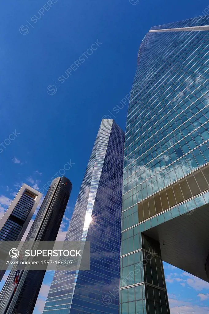 Castellana, Madrid, architecture, avenue, city, clouds, glass, reflection, skyscraper, building, Spain, Europe, towers
