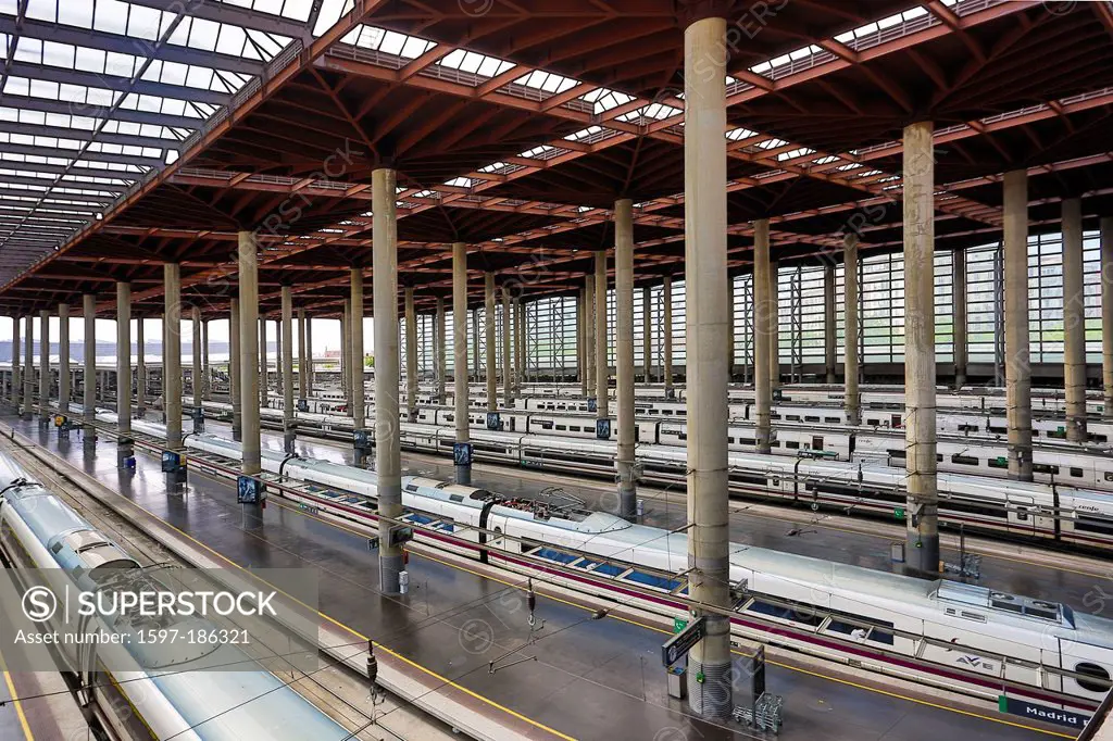 Atocha, Madrid, Railway, architecture, big, city, new, platform, Spain, Europe, station, tall, tracks, train