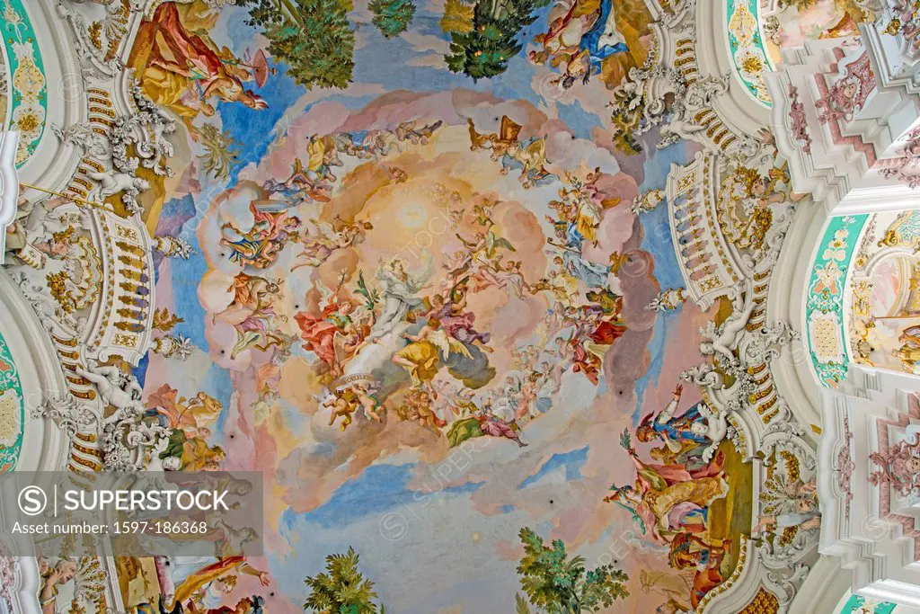 Baden Wurttemberg, Baptist, baroque church, fresco, Germany, Europe, woman, sky queen, honor, Johann, Maria, upper Swabian, Upper-Swabian, Paul, Peter...