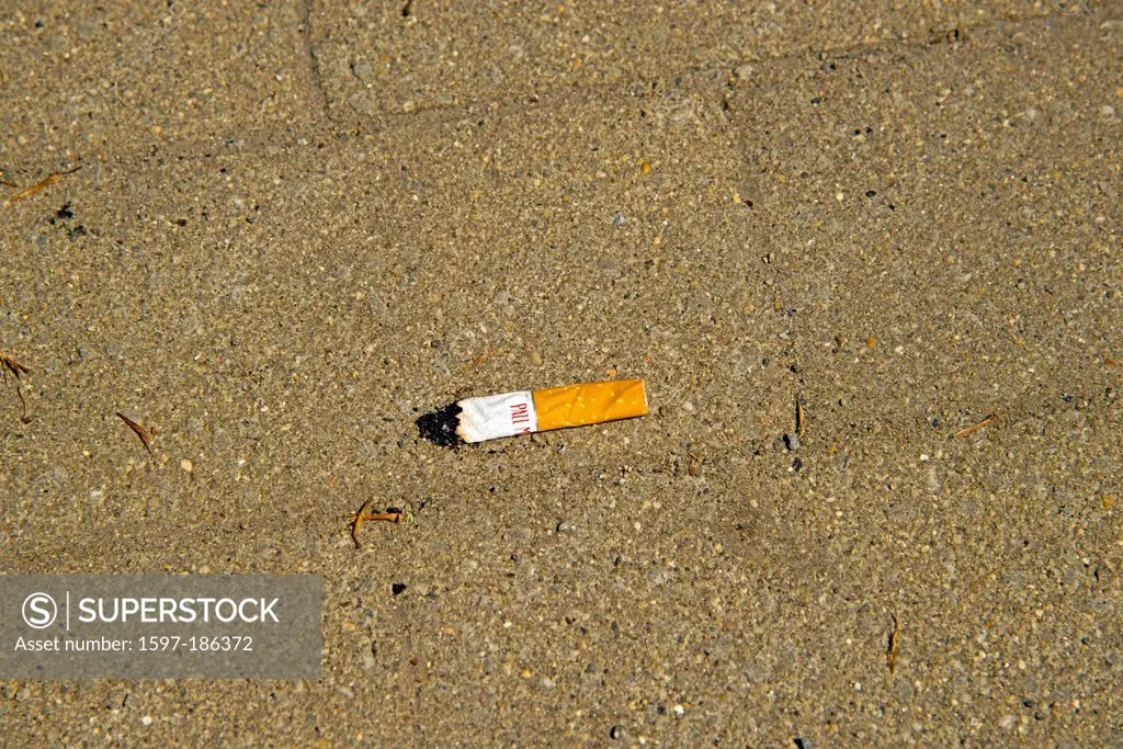 Street, ground, bottom, throw away, cigarette, fag, rubbish, waste, environmental pollution,
