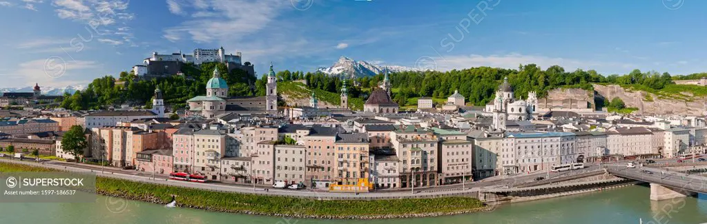 Austria, Austria, Salzburg, town, city, Neustadt, Mönchsberg, church, religion, faith, Franciscan, church, tower, towers, Salzach, river, flow, water,...