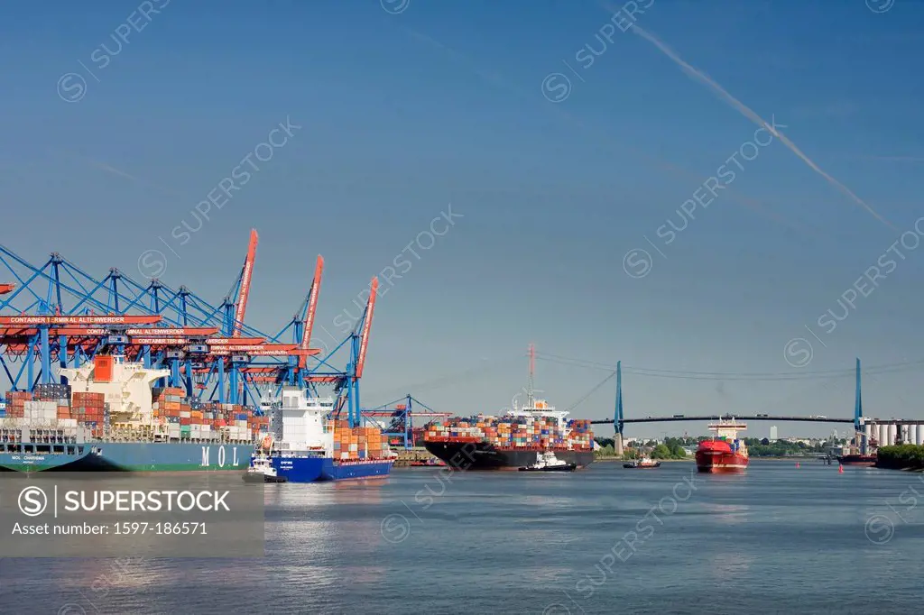 Altenwerder, container port, container ships, container terminal, Germany, Europe, shipping, transport, Köhlbrandbrücke, bridge, Alternwerder