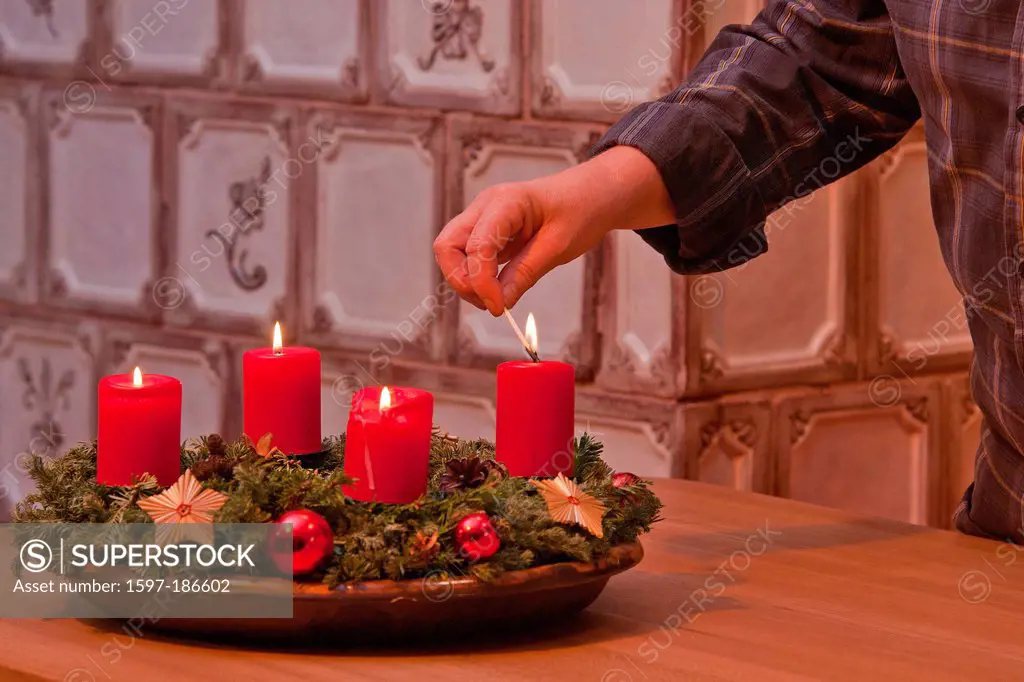 Germany, Europe, Bavaria, Upper Bavaria, Berchtesgaden country, Christmas, Christmas, candle, candles, light, warmth, wax, Advent, four, 4, flame, bur...