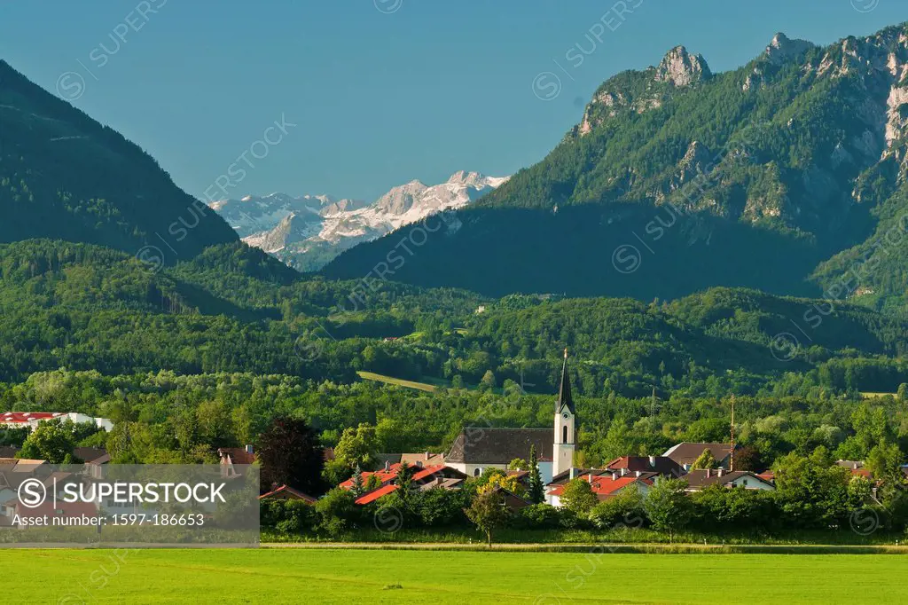 Germany, Europe, Bavaria, Upper Bavaria, Berchtesgaden country, Berchtesgaden, Rupertiwinkel, agricultural, agriculture, agrarian, tree, street, way, ...