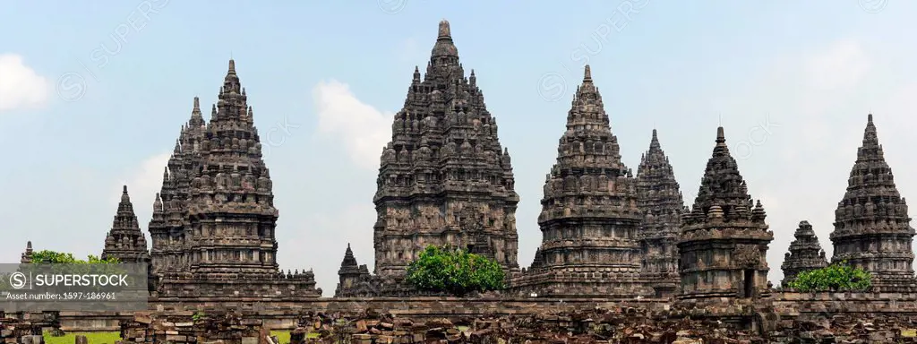 Asia, Indonesia, Java, Prambanan, Hinduism, towers, temples, panorama