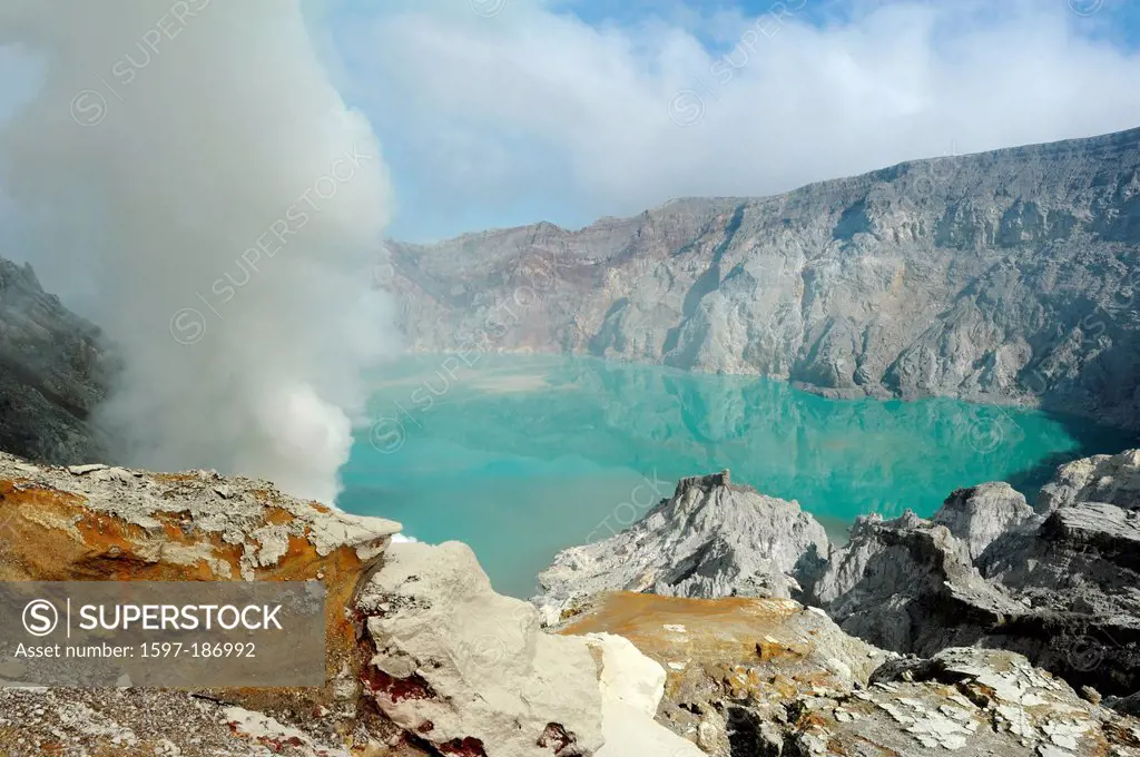 Asia, Indonesia, Java, Ijen, smoke, volcano, volcanism, volcanical, crater, crater lake,