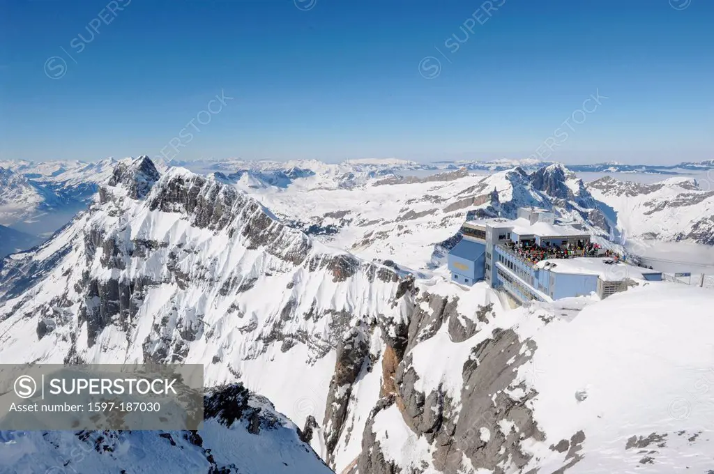 Switzerland, Europe, Obwalden, winter, Titlis, mountains, nightmares, Alps, panorama, snow, restaurant,