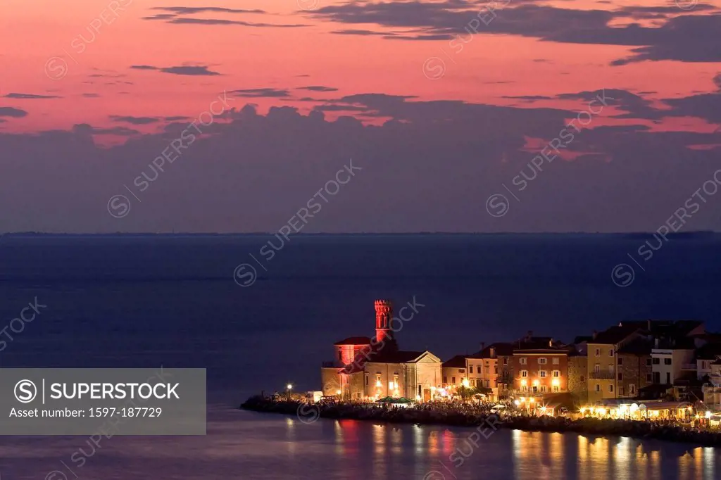 Evening, evening, Adriatic, outside, view, Europe, Istria, coast, picturesque, sea, village, Piran, Slovenia, Slovenian