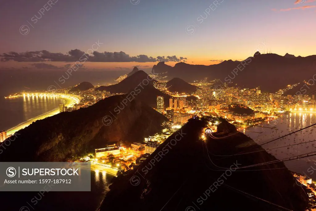 South America, Latin America, Rio, Rio de Janeiro, city, Pao De Azucar, Sugar Loaf Mountain, Sugar Loaf, Botafogo bay, city, travel, city lights