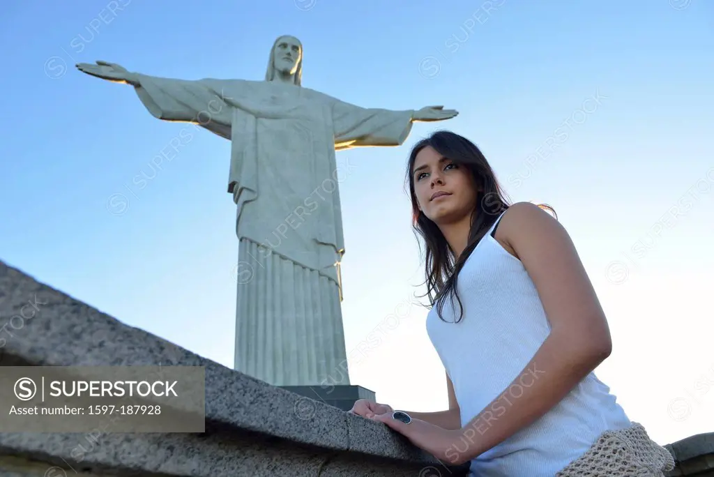 South America, Brazil, Rio de Janeiro, city, Rio, Corcovado, carioca, brunette, girl, woman, Jesus, Christ, statue, icon, religion