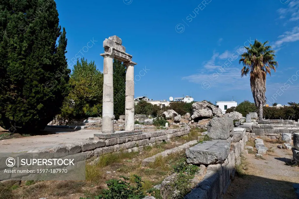 Kos, Agora, archeology, excavation, excavation site, Greece, Europe, port, island, Wall, Walls, Sea, Mediterranean Sea, Mediterranean, rests, leftover...