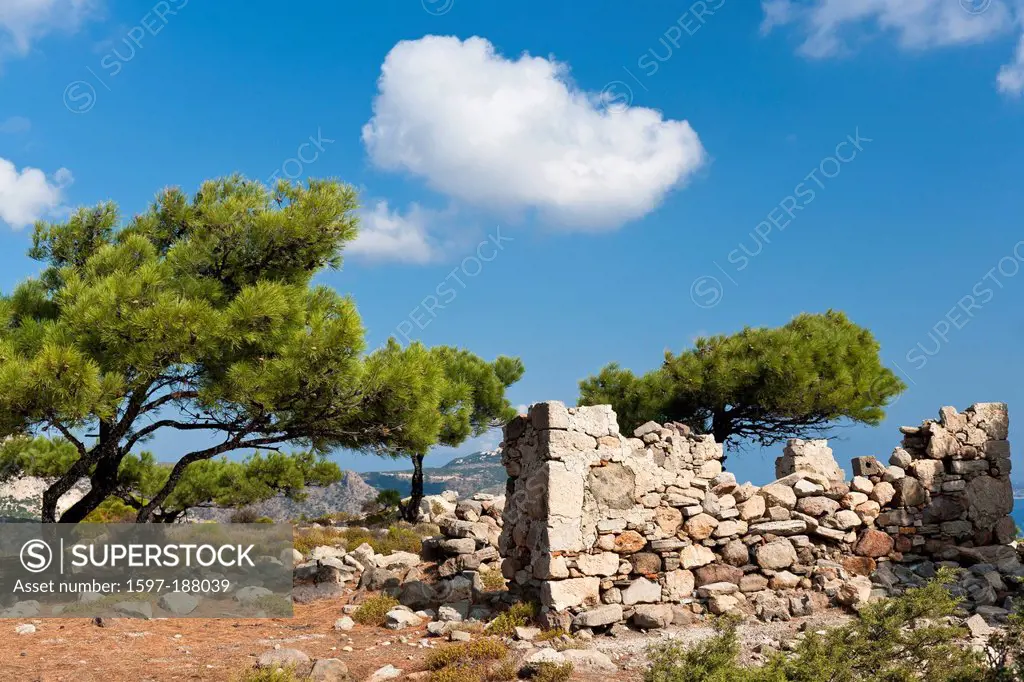 Kos, Agia mummies, building, construction, Greece, Europe, peninsula, peninsula Kefalos, island, Kefalos, church, cross, wall, sea, Mediterranean Sea,...