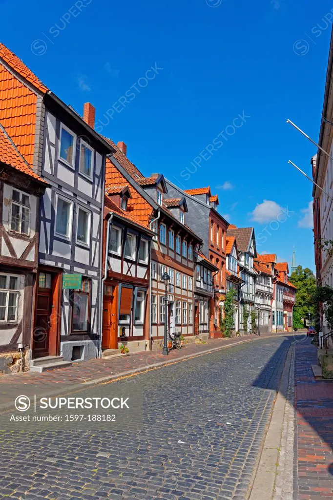 Europe, Germany, DE, Lower Saxony, Hildesheim, Brühl, church, historical, inn, Brühl, street view, architecture, trees, framework, catering, building,...