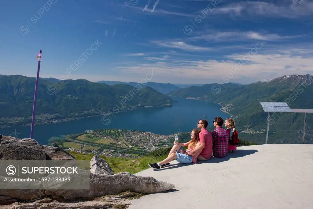 Switzerland, Europe, canton, TI, Ticino, Southern Switzerland, mountain, mountains, lake, walking, hiking, view, Locarno, Cardada, Cimetta, couple, ma...