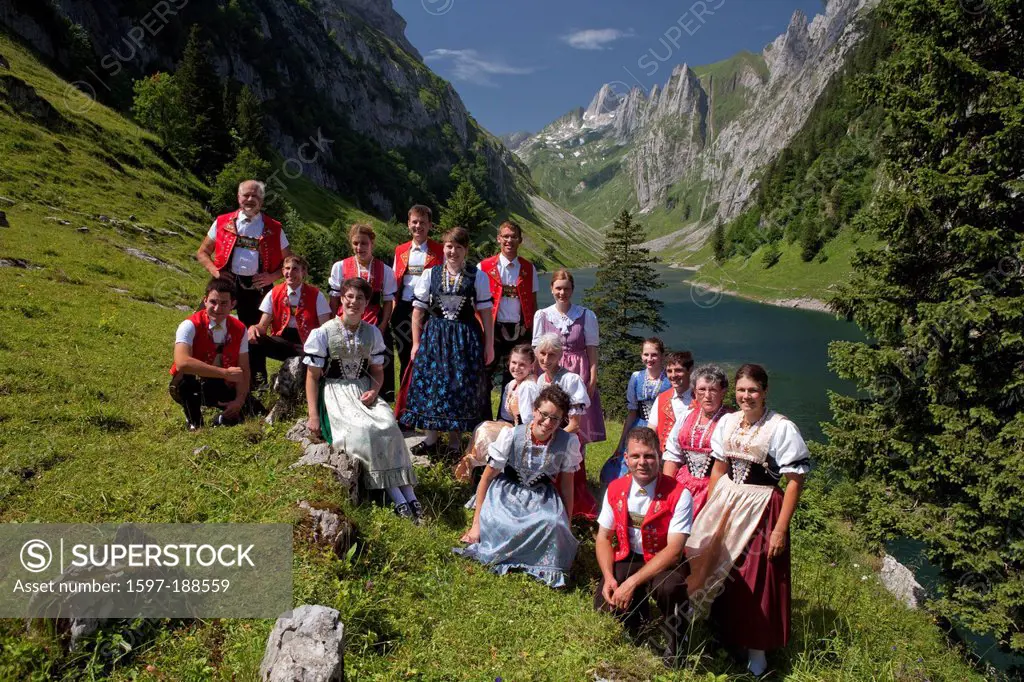 Switzerland, Europe, alp, party, Bollenwees, tradition, Alps, mountain, mountains, mountain lake, lake, tradition, folklore, national costumes, nation...